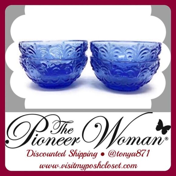 🦋 New Pioneer Woman Blue Mini Glass Dipping Bowls, Set of 4 - Picture 1 of 5